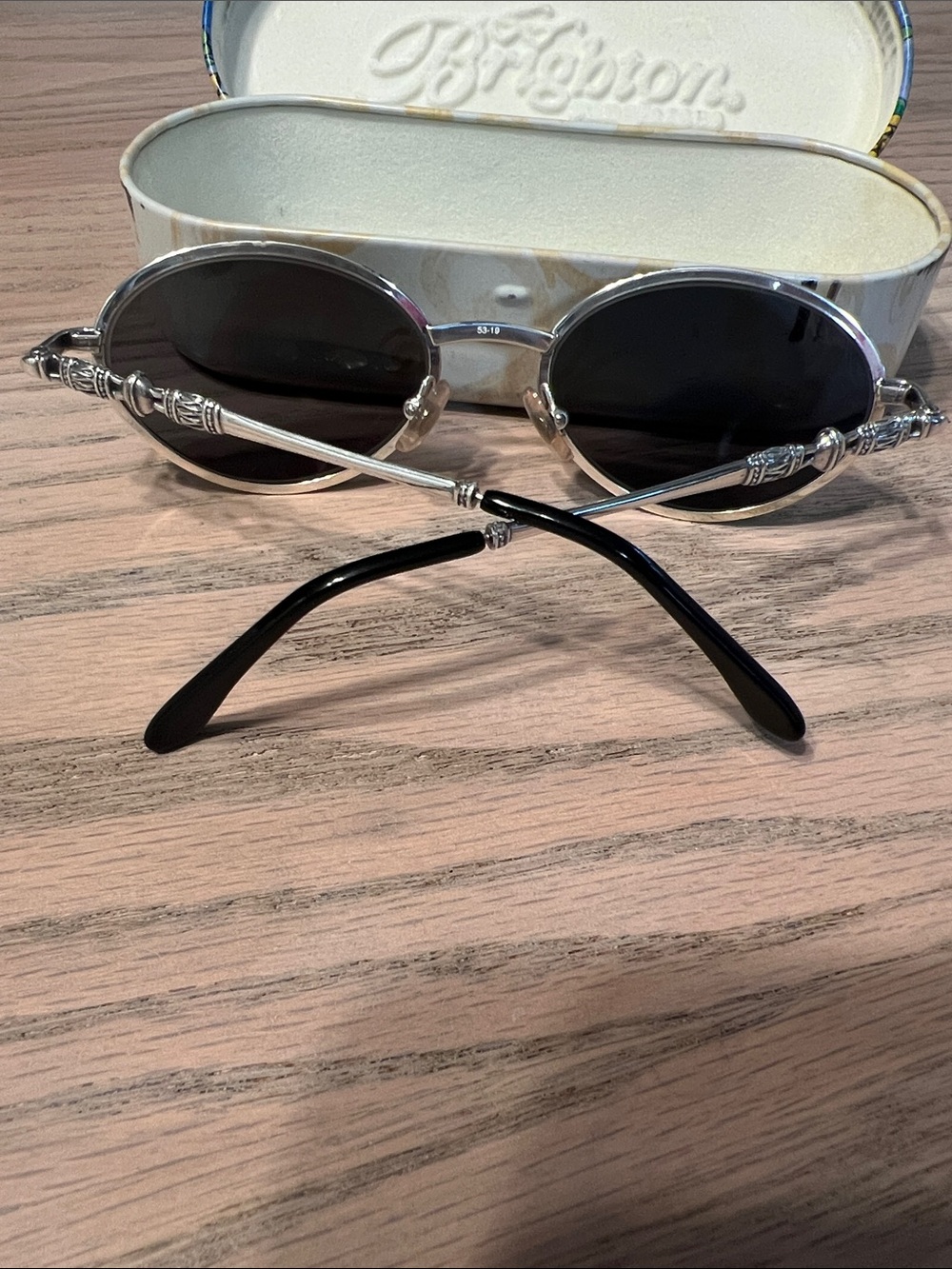 Brighton Silver Oval Sunglasses with Black Lenses - Picture 2 of 6